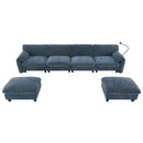 [VIDEO Provided] 140' Modular Sectional Sofa, U-Shape with 31.5' Extra-Wide Seat Cushion, USB and Type-C Charger, Phone Holder and 2 Side Storage Pockets, Free Movement Ottoman, Striped Chenille