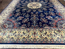 Sino Persian Kerman Rug 10x14, Blue and Beige, Floral Medallion, Fine 240 KPSI