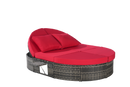 Outdoor Patio Round Daybed, Sun Bed with Adjustable Backrests and Foldable Cup Trays, Reclining Outdoor Lounger Wicker Rattan Patio Daybed with Cushions and Pillows for Backyard Poolside