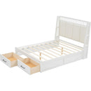 Queen Size Wood Platform Bed with Upholstered Headboard and 2 Drawers, Antique White