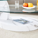 Modern White Marble Pattern Coffee Table - Versatile Design, Tempered Glass, MDF, Oval Countertop