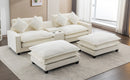 Chenille Upholstered Sectional Sofa with Removable Ottoman, USB Ports, Cup Holders, and Storage, Beige, 111'