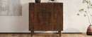 TREXM Wood Accent Cabinet with Storage, Rustic Mango Wood Storage Cabinet with Fluted Design and Adjustable Shelf for Dining Room, Kitchen, and Living Room (Honey)