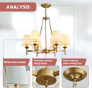 Gold Wagon Wheel Chandelier With White Linen Shade 6 Light