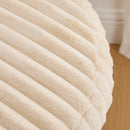 Modern Upholstered Round Ottoman Coffee Table with Storage Shelf and Black Metal Legs, Beige Faux Fur