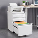 Modern 3-Drawer Mobile Filing Cabinet with Lock, White Metal Office Storage, Legal/Letter Size
