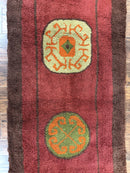 German Hooked Runner Rug 3x8, Vintage, Red, Wool