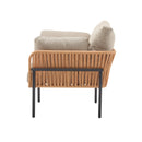 Beige and Light Wood-Tone Rope Iron Lounge Chair with Cushions for Natural and Modern Spaces