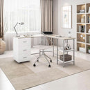 L Shaped Desk Two Toned With Drawers And Open Shelf Home Office