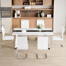 Dining Table Set For Six Seventy One Inch White Marble Top Leather Chairs
