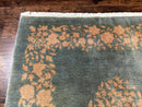 Teal Chinese Wool Rug 6x8, Vintage Handmade Carpet, Floral, Semi Open Field