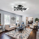 8 Light Matte Black Sputnik Chandelier Semi Flush Mount