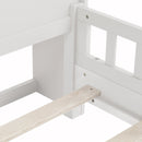 Full Pine Wood Bed with Bookcase Headboard ,LED Motion Sensor Light, Bed Guardrails,White