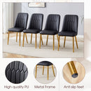 Table and chair set.Luxurious Snow Mountain White Slab Round Dining Table Set - 47'x47' with 4 Black PU Chairs with Simple Line Designs On The Backrest .Golden Metal Legs.