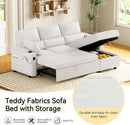 Pull Out Convertible Sofa Bed With Hidden Storage Teddy White