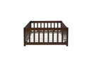 Twin Size Floor Bed with Fence and Door,Rubber Wood Floor Bed with Safety Guardrails,Espresso