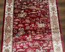 Turkish Silk Hunting Design Rug 4x6, Dark Red & Ivory, Bamboo Silk, New