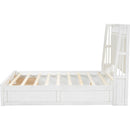 Queen Size Wood Platform Bed with Upholstered Headboard and 2 Drawers, Antique White