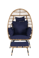 Wicker Egg Chair,Rattan Egg Chair Indoor Outdoor,Oversized Large Egg Chairs 600lbs with Ottoman and Thick Cushions for Porch, Backyard, Balcony