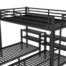Full XL Over Twin & Twin Triple Bunk Bed with Drawers, Multi-functional Metal Frame Bed, Bed Head with Shelving & USB, Black