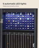 47.2 Inch Tall Black Lockable Mirror Jewelry Cabinet