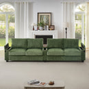 Modern 4-Seater Corduroy Sofa with USB Ports, Hidden Storage Arms, Flip-Top Cup Holders, Green, 133'