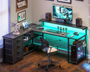 61 Inch L Shaped Desk With Power Outlets For Home Office