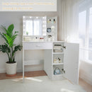 Vanity Desk with Mirror and Adjustable LED Lights, 3 Lighting Modes, Drawer and Storage Cabinet, White MDF