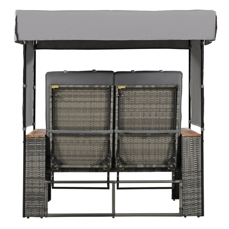 Walker Edison | Outdoor Patio 2-Piece Rattan Chairs and Bench Roof Set