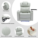 Modern PU Leather Power Recliner with Cooling Cup Holder, Bluetooth Speaker, LED Lights, USB Ports, Tray Table, Arm Storage, Grey