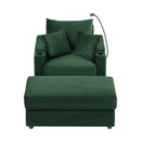 Modern Style Single Sofa Couch with Storage, USB Ports, Cup Holders, Green Corduroy