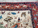 Antique Persian Isfahan Rug 5x7, Animal and Human Pictorials, Hand Knotted Fine Oriental Wool Carpet, Cream and Red, High KPSI, Vintage Rug 5 x 7 ft