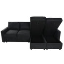 Convertible U-shaped Sectional Sofa with Storage Chaise Lounges and USB Ports, Black Twill Polyester, 103.9 Inches