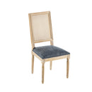Vintage Inspired French Country Dining Chairs Set of 4 - Elegant Cane Backrest & Upholstered Seats - Rustic Weathered Finish - Solid Rubberwood Frame - Blue Gray