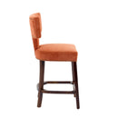 Mid Century Modern Counter Height Bar Stools Set of 2, Farmhouse Linen Fabric Upholstered Accent Chair Curved Backrest with Copper Nails around,Kitchen Chairs with Hardwood Frame, Orange