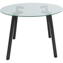 Modern simple table with a glass round table and four chairs. Transparent tempered glass countertop, black metal legs, suitable for kitchen living room dining room (set of 5)