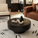Round Coffee Table Handcrafted Relief Sturdy Pedestal Wooden Olive-Shaped Tea Table for Living Room