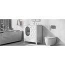 30' Bathroom Vanity with Sink, Bathroom Vanity Cabinet with Three Drawers and Door, Solid Wood and MDF, White