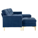 Elegant Convertible L-Shape Sectional Sofa Couch with Movable Ottoman, Velvet Upholstery, Blue