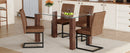 Table and chair set.A 49.6*30 Inch Transparent Tempered Glass Dining Table With Walnut Wood Grain MDF Legs.Paired With 4 Ergonomic Brown Technology Fabric Dining Chairs,Black Metal Legs.