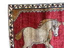 4 X 6 Handmade Hand-Knotted New Vintage Rug Wool Horses Red Organic Dyes Tribal