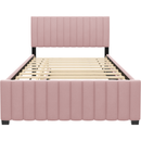 Full Size Velvet Upholstered Platform Bed with Twin Size Trundle, Pink