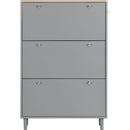 Narrow Design Shoe Cabinet with 3 Flip Drawers, Wood Grain Pattern Top Entryway Organizer with 3 Hooks, Free Standing Shoe Rack with Adjustable Panel for Hallway, Grey