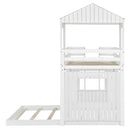 Wooden Twin Over Full Bunk Bed, Loft Bed with Playhouse, Farmhouse, Ladder and Guardrails, White( old sku: LT000327AAK )