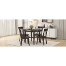 TREXM 5-piece Dining Set, Retro Simple Round Table and 4 Chairs with X-shaped Backrest for Kitchen, Dining Room and Living Room (Espresso)