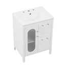24' Bathroom Vanity with Sink, Bathroom Vanity Cabinet with Two Drawers and Door, Adjustable Shelf, Solid Wood and MDF, White (Old Sku:WF309411AAK)
