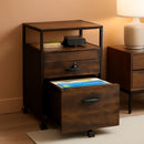 Rolling Mobile File Cabinet Drawers Open Shelf Rustic Brown