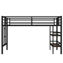 Twin Size Metal Loft Bed with Storage Shelf, Loft Bed with Easy Climbing Ladder and Guardrails for Kids, Black