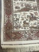 Long Turkish Silk Runner Rug 2.6 x 16.5, Hunting Design, Ivory, Bamboo Silk, New