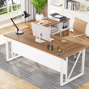 63 Inch L Desk With File Cabinet Walnut White Finish